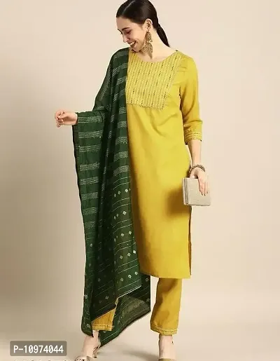 Stylish Cotton Blend Kurta, Bottom and Dupatta Set for Women-thumb0