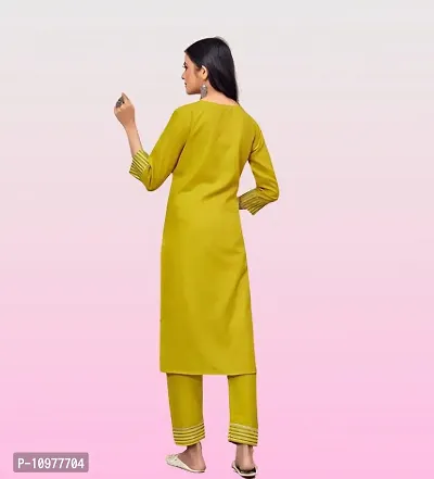 Attractive Straight Yellow Self Design Cotton Kurta Bottom With Dupatta For Women-thumb2