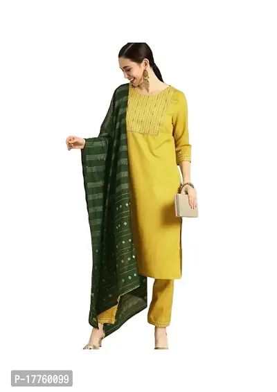 Enclava Women's Cotton Blend Ethinic Wear 3/4 Sleeve Lightweight Latest Kurta  Pant with Dupatta Set (MI_01591)