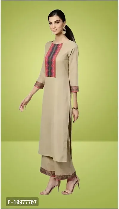 Attractive Straight Beige Self Design Cotton Kurta Bottom With Dupatta For Women-thumb3