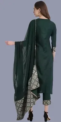 Attractive Straight Green Self Design Cotton Kurta Bottom With Dupatta For Women-thumb1