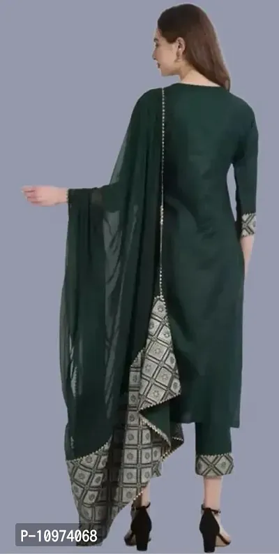 Attractive Straight Green Self Design Cotton Kurta Bottom With Dupatta For Women-thumb2