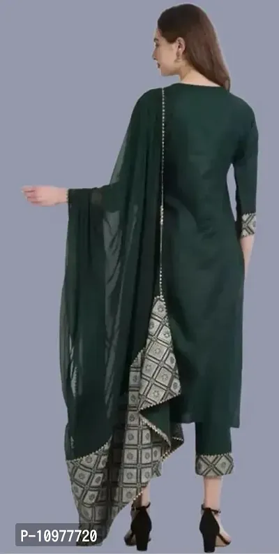 Attractive Straight Green Self Design Cotton Kurta Bottom With Dupatta For Women-thumb3