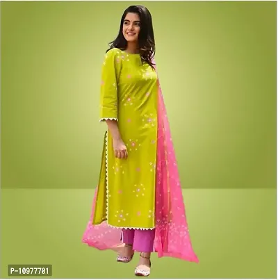 Attractive Straight Multicoloured Self Design Cotton Kurta Bottom With Dupatta For Women