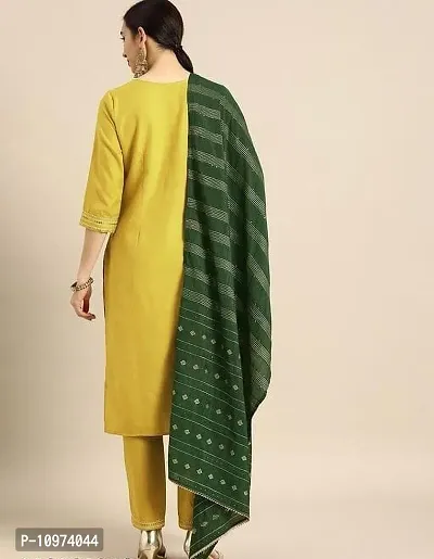 Attractive Straight Yellow Self Design Cotton Blend Kurta Bottom With Dupatta For Women-thumb2