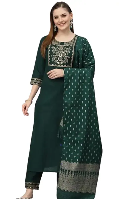 Stylish Cotton Printed Kurta Bottom Dupatta Set