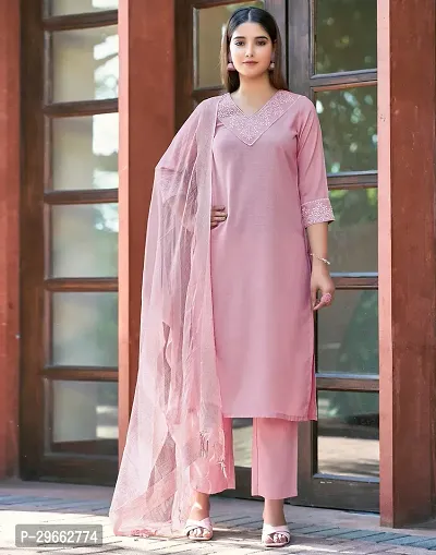 Stylish Cotton Lace Work Kurta, Bottom and Dupatta set