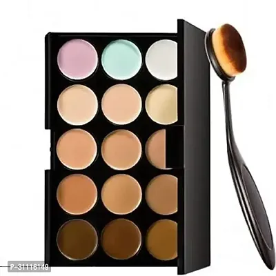 15 Colors Natural Contour Face Cream Makeup Concealer Palette and Make up Brush Pack of 2