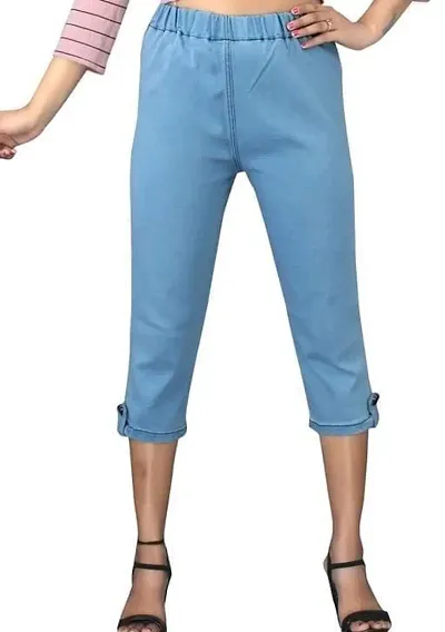 Denim Capris Solid  Capris For Women