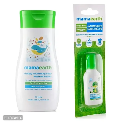 Mamaearth nourishing wash for babies (200 ml, 0-5 Yrs) ?nd Anti Mosquito Fabric Roll On, 8ml