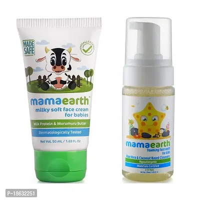Mamaearth Milky Soft Natural Baby Face Cream for Babies 50mL ?nd Foaming Baby Face Wash for Kids with Aloe Vera and Coconut Based Cleansers, 120 ml-thumb0