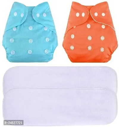 Pack Of 2 Reusable Cloth Diapers Washable, Adjustable Size With Insert Pads