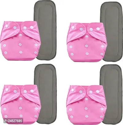 Pack Of 4 Reusable Cloth Diapers Washable, Adjustable Size With Insert Pads
