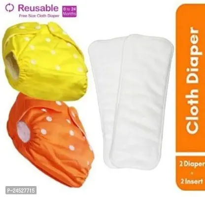 Pack Of 2 Reusable Cloth Diapers Washable, Adjustable Size With Insert Pads