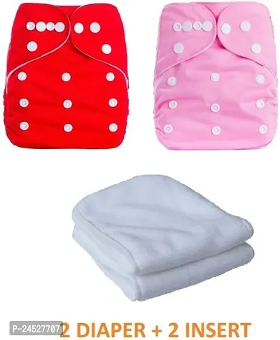 Pack Of 2 Reusable Cloth Diapers Washable, Adjustable Size With Insert Pads-thumb0