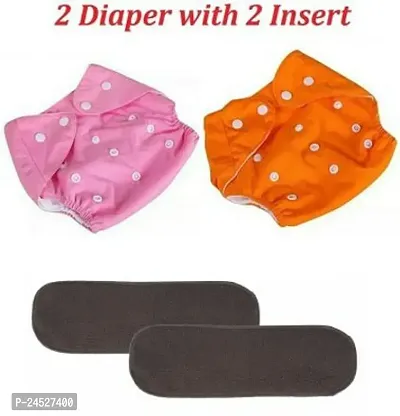 Pack Of 2 Reusable Cloth Diapers Washable, Adjustable Size With Insert Pads