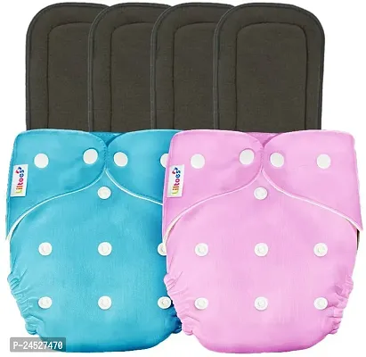 Pack Of 2 Reusable Cloth Diapers Washable, Adjustable Size With Insert Pads-thumb0