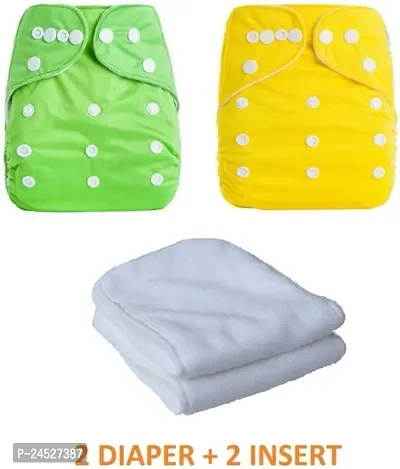 Pack Of 2 Reusable Cloth Diapers Washable, Adjustable Size With Insert Pads