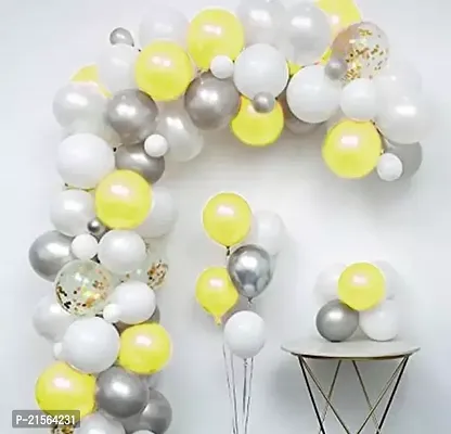 Premium Quality Yellow White And Silver Metallic Shiny Balloons And Golden Confetti Balloons For Birthday-Anniversary-Engagement-Wedding-Farewell-Any Special Event Theme Party Decoration - Pack Of 50