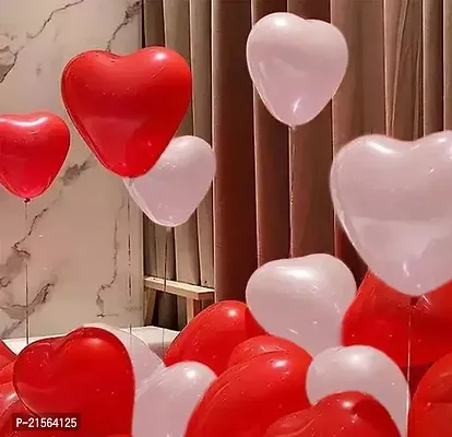 Premium Quality 50 Pcs Heart Shaped Latex Balloons For Birthday-Anniversary-Valentine-Wedding-Engagement Party Decoration - (25 Red And 25 White Color)-thumb0