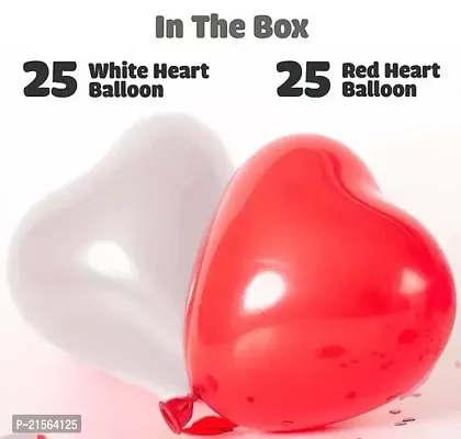 Premium Quality 50 Pcs Heart Shaped Latex Balloons For Birthday-Anniversary-Valentine-Wedding-Engagement Party Decoration - (25 Red And 25 White Color)-thumb2