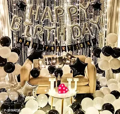 Premium Quality 62 Silver Foil Happy Birthday Decoration With Led Birthday Decoration Combo Set For Birthday Decoration Party Supplies With Fairly Led Lights-thumb0