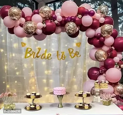 Premium Quality Rose Gold Pink Bride To Be Decoration Set Combo Kit For Girls With Banner, Net Fabric Backdrop And Balloons-Bridal Shower Decorations Items-Photobooth Decorations-Bachelorette -69 Pcs-thumb0