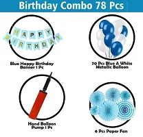 Premium Quality Happy Birthday Decorations For Boys- Blue Paper Fan, Hand Balloon Pump, Metallic Balloons With Blue Paper Banner -Decoration Items For Birthday Party, Birthday Decoration Kit Combo-78Pcs-thumb1