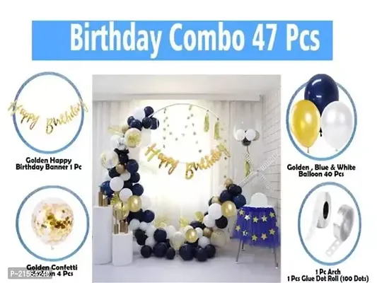 Premium Quality 47 Pcs Happy Birthday Decoration - Gold And Blue Decoration For Birthday - Birthday Decoration Items For Boy - Decoration Items For Birthday Party-thumb0