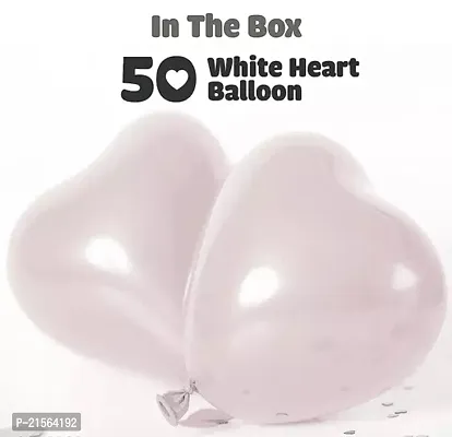 Premium Quality 50 Pcs White Heart Shaped Latex Balloons For Birthday-Anniversary-Valentine-Wedding-Engagement Party Decoration - White Color-thumb2