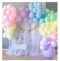 Premium Quality Rainbow Net Fabric Backdrop Happy Birthday Decoration Diy Combo Set With Balloon Garland Arch Tape, Fairy Led Lights - 59 Pc-thumb1