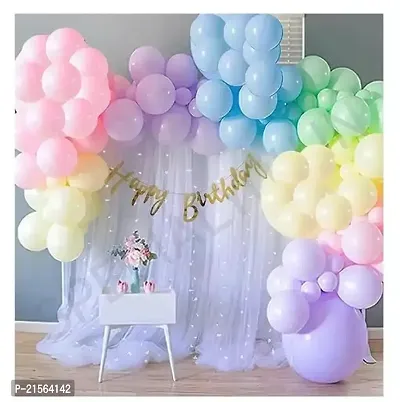 Premium Quality Rainbow Net Fabric Backdrop Happy Birthday Decoration Diy Combo Set With Balloon Garland Arch Tape, Fairy Led Lights - 59 Pc-thumb2