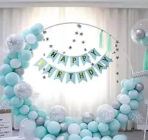 Premium Quality Birthday Decoration Kit 47 Pc - Mint Green Pastel And White Metallic Balloons Combo With Birthday Banner, Arc, Glue Dot For Girls Kids Baby Birthday Decoration Items Combo, Chrome-thumb1