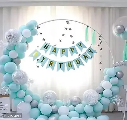 Premium Quality Birthday Decoration Kit 47 Pc - Mint Green Pastel And White Metallic Balloons Combo With Birthday Banner, Arc, Glue Dot For Girls Kids Baby Birthday Decoration Items Combo, Chrome-thumb2