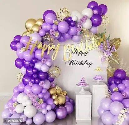 Premium Quality Purple Confetti Balloon Combo Kit 54 Pcs With Golden Happy Birthday Banner