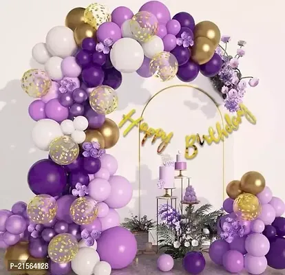 Premium Quality 55 Pc Birthday Decoration Item Birthday Banner Metallic Pastel Balloons Confetti Chrome Balloons Along With Glue Dot Roll Arch Roll And Hook- Happy Birthday Decorations Combo (Purple White)