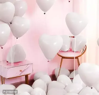 Premium Quality 50 Pcs White Heart Shaped Latex Balloons For Birthday-Anniversary-Valentine-Wedding-Engagement Party Decoration - White Color-thumb0