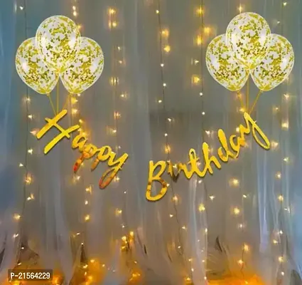 Premium Quality Birthday Decoration Items Kit- 10Pcs Bday Banner Confetti Balloon With Led Light For Kids, Husband Bday Decorations Items With Fairy Light-thumb0