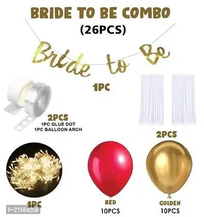 Premium Quality Bride To Be Decoration Set Combo - 26 Pcs Canopy Tent For Decoration - Bride To Be Decoration With White Net Curtains, Led Lights, Red Golden Balloons For Cabana Tent Decoration Material Net-thumb2