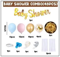 MEEZONE Baby Shower Decoration Items- Set of 48Pcs  White Net Curtain with Fairy Lights, Foil Banner, Balloons  Baby Shower Decorations Items Prop for Mom To Be  Pregnancy, Maternity Photoshoot-thumb1