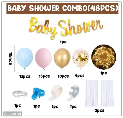 MEEZONE Baby Shower Decoration Items- Set of 48Pcs  White Net Curtain with Fairy Lights, Foil Banner, Balloons  Baby Shower Decorations Items Prop for Mom To Be  Pregnancy, Maternity Photoshoot-thumb2