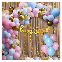 MEEZONE Baby Shower Decoration Items- Set of 48Pcs  White Net Curtain with Fairy Lights, Foil Banner, Balloons  Baby Shower Decorations Items Prop for Mom To Be  Pregnancy, Maternity Photoshoot-thumb2