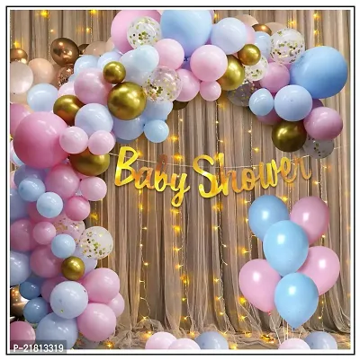MEEZONE Baby Shower Decoration Items- Set of 48Pcs  White Net Curtain with Fairy Lights, Foil Banner, Balloons  Baby Shower Decorations Items Prop for Mom To Be  Pregnancy, Maternity Photoshoot-thumb3