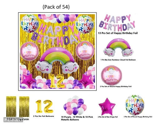 MEEZONE 12 Gold Balloons with Rainbow Theme Birthday Decoration Items or Kit Multicolor-thumb0