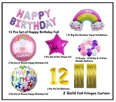 MEEZONE 12 Gold Balloons with Rainbow Theme Birthday Decoration Items or Kit Multicolor-thumb1