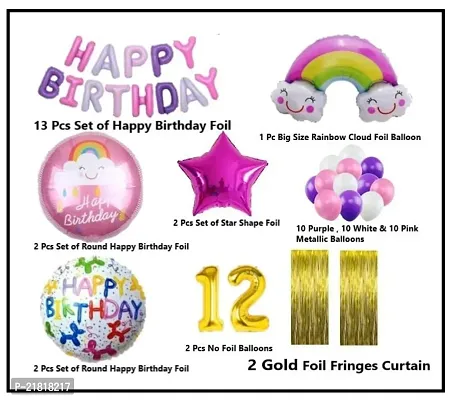 MEEZONE 12 Gold Balloons with Rainbow Theme Birthday Decoration Items or Kit Multicolor-thumb2