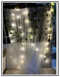 MEEZONE Tulle White net Curtain Cloth Backdrop Combo with Green Leaves for Birthdays, Anniversary , Baby Shower , Photo Shoot, Wedding Party, Background , Ceremony--thumb2