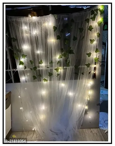 MEEZONE Tulle White net Curtain Cloth Backdrop Combo with Green Leaves for Birthdays, Anniversary , Baby Shower , Photo Shoot, Wedding Party, Background , Ceremony--thumb3