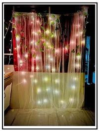 MEEZONE Tulle White net Curtain Cloth Backdrop Combo with Green Leaves for Birthdays, Anniversary , Baby Shower , Photo Shoot, Wedding Party, Background , Ceremony--thumb1