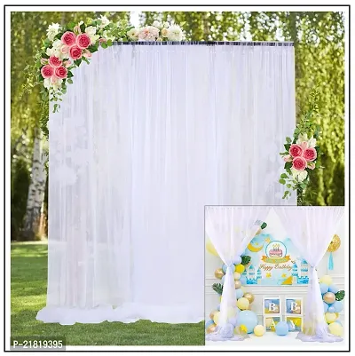 MEEZONE White Backdrop Curtain Tulle Net Transparent 5x8 Ft. for Birthdays Anniversary Baby Shower Photo Shoot Wedding Party Stage Background Ceremony Photoshoot net parda - Set of 4-thumb2